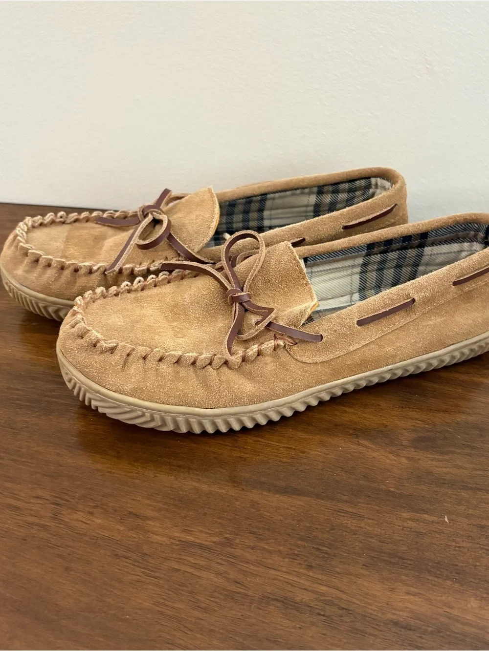 George Mens Slippers Beige Brown 7 8 Plaid Interior Fall Cozy